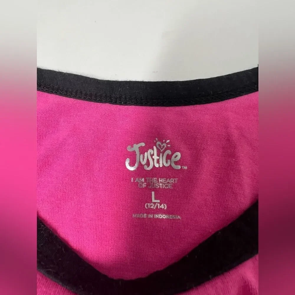 Justice Girl's Short Sleeve Graphic T-Shirt Size L 12-14 Pink Black